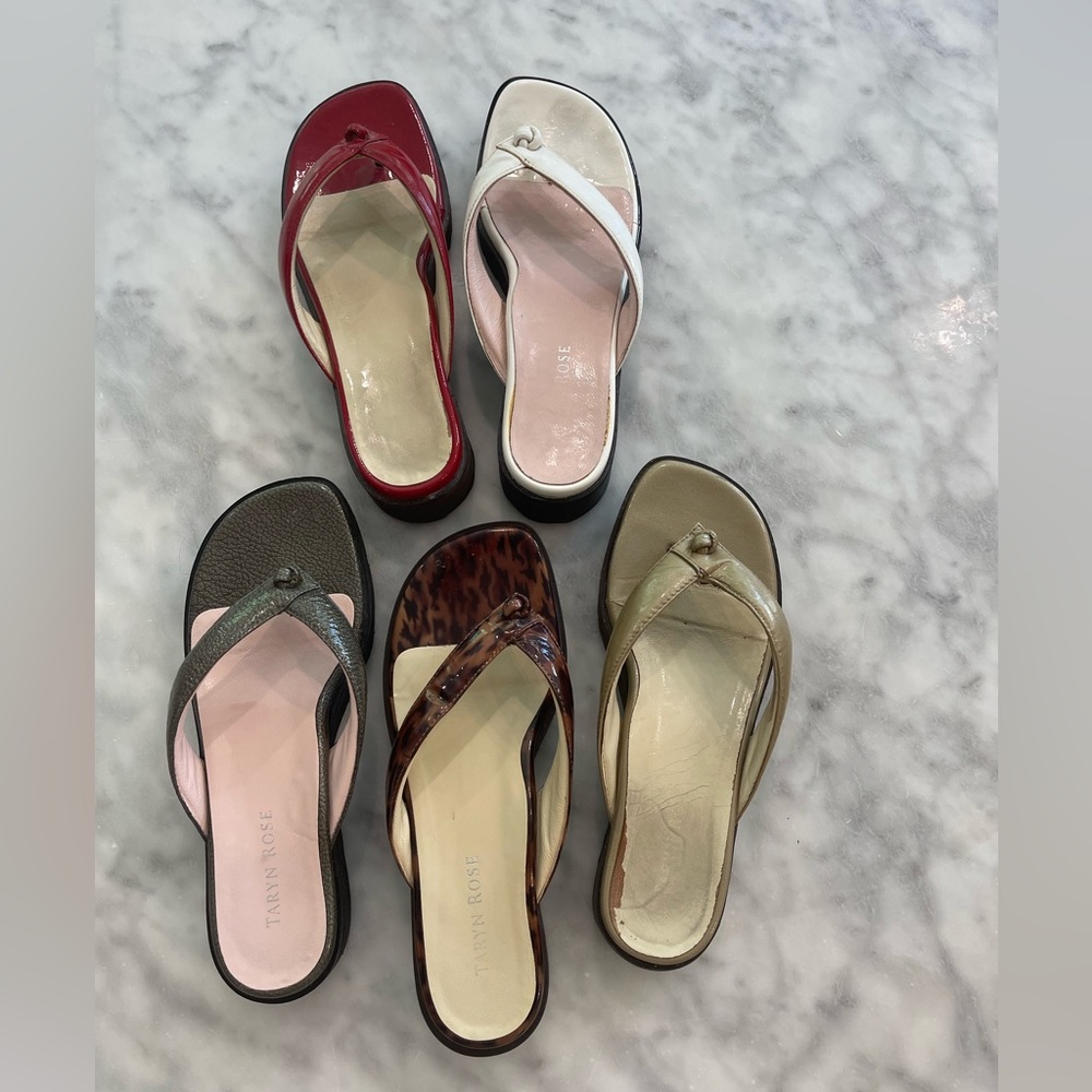 Taryn Rose flip flops (5 pairs), size 6, red, white, gold, brown,leopard